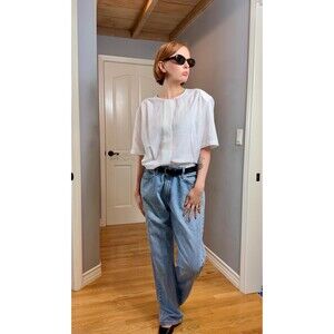 Vintage 90s Yves St. Clair White Embroidered Button Up Short Sleeve Shirt Sz 14